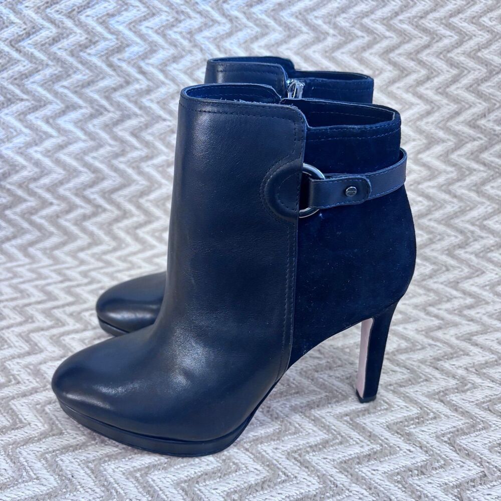 Antonio Melani Women’s Knightlee Black Leather Suede Stiletto Ankle Booties - Picture 4 of 10